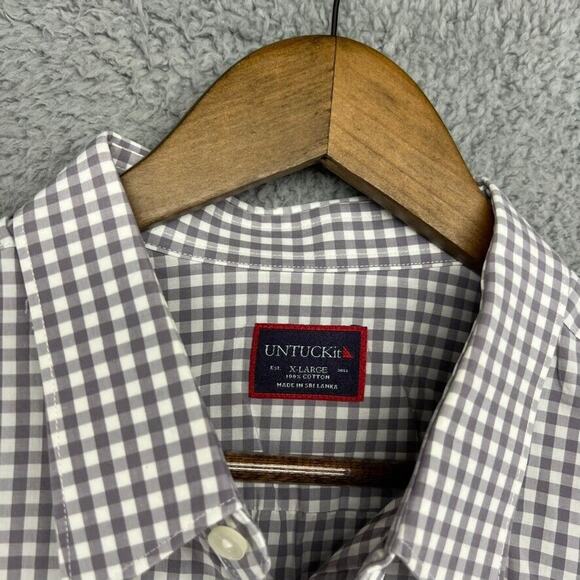 Untuckit Shirt Men's Extra Large Gray White Gingham Plaid Check Button Up Casual - Picture 3 of 10